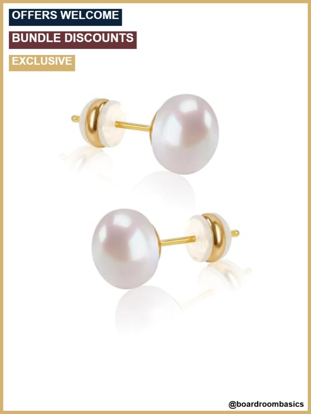 Freshwater Cultured Pearl Stud Earrings 18K Gold Plated Sterling Silver
